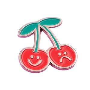 🍂 Cute Cherry Enamel Pin – Happy & Sad Faces – Kawaii Aesthetic